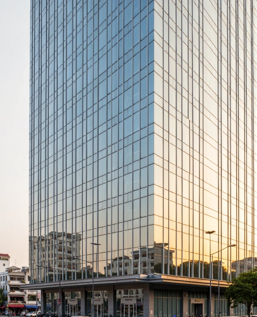 Hanoi business district reflecting light